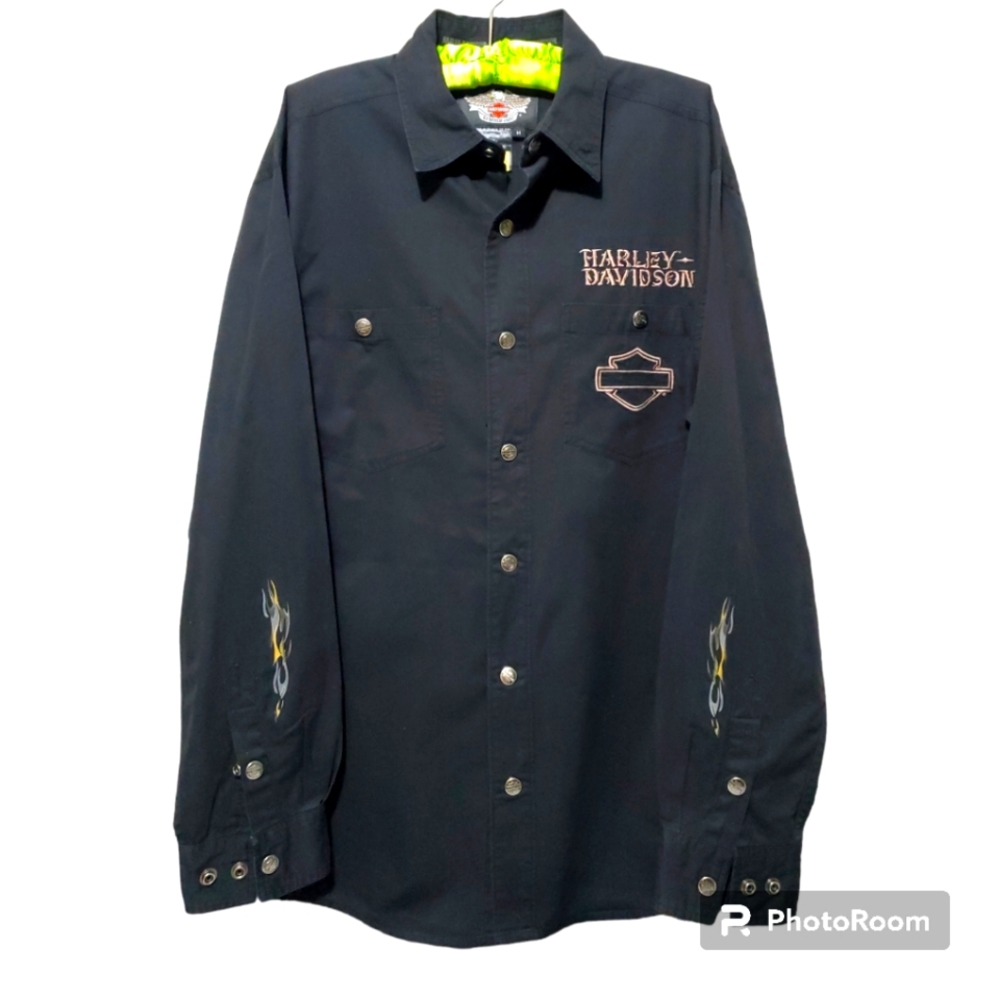 Harley-Davidson Motorcycles Long Sleeve Silver Snap Button Down
